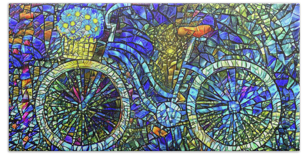 Bicycle Bath Towel featuring the digital art Stained Glass Bicycle Art by Peggy Collins