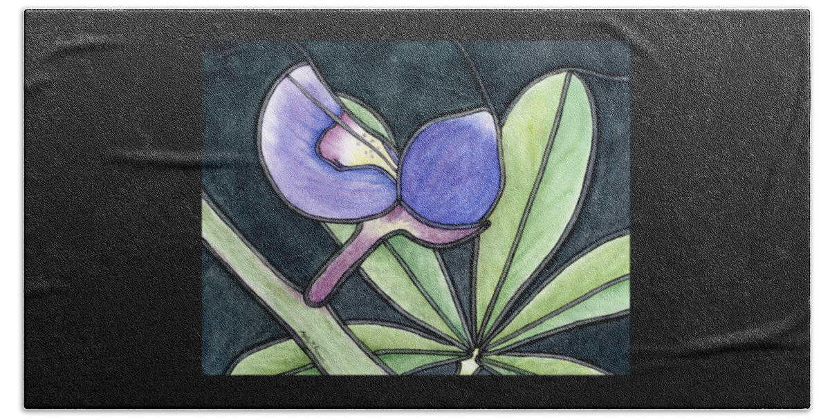 Bluebonnet Hand Towel featuring the painting Stained Glass Bluebonnet Petal by Hailey E Herrera