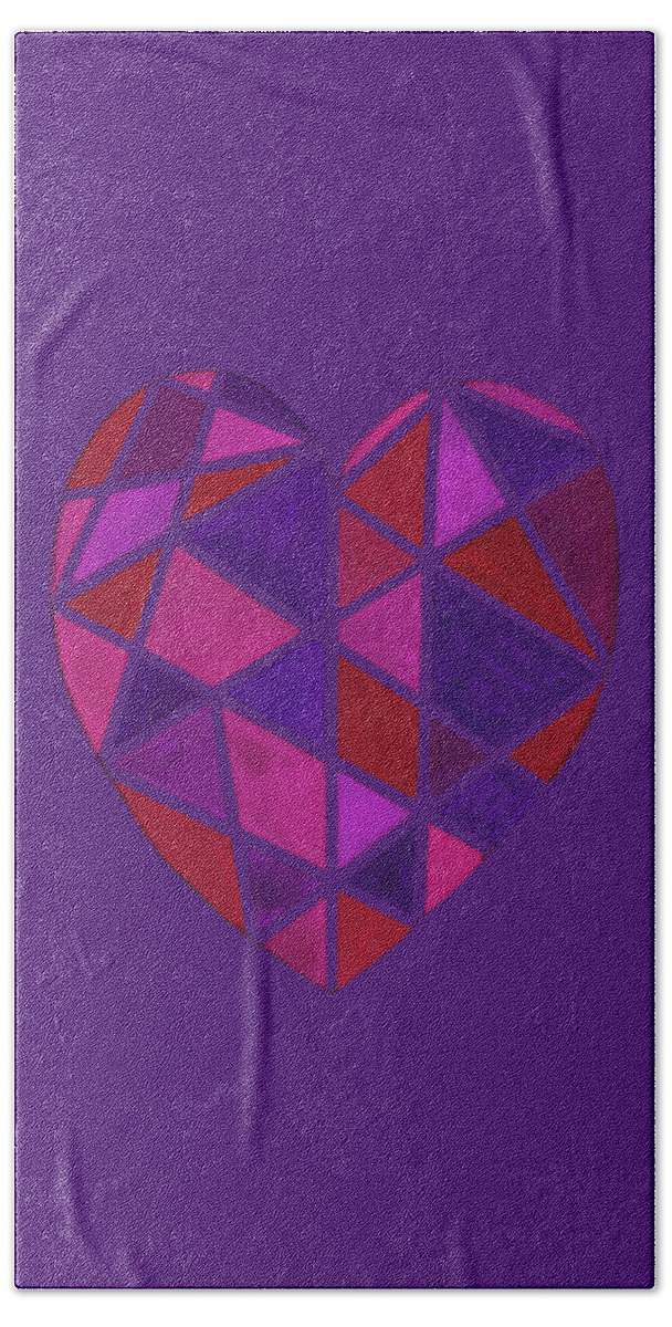 Valentine's Day Bath Towel featuring the mixed media Stained Glass Heart by Lisa Neuman