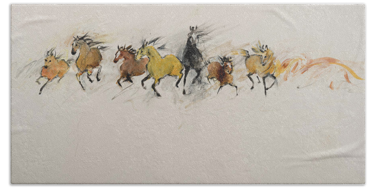 Horse Hand Towel featuring the painting Stamped by Elizabeth Parashis