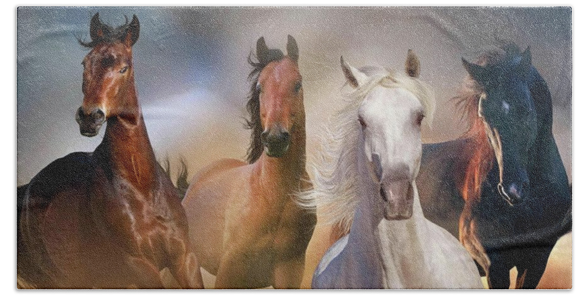 Stampede Bath Towel featuring the painting Stampede by Teresa Trotter