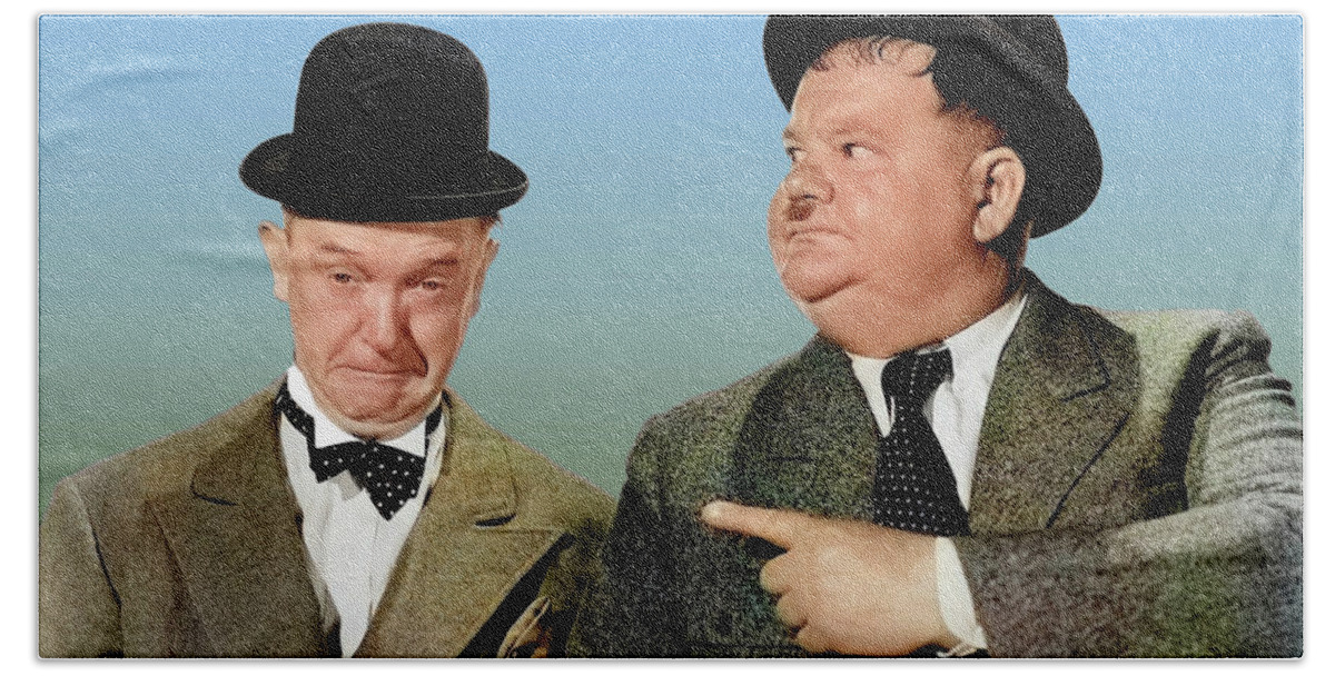 Stan Hand Towel featuring the photograph Stan Laurel and Oliver Hardy by Stars on Art