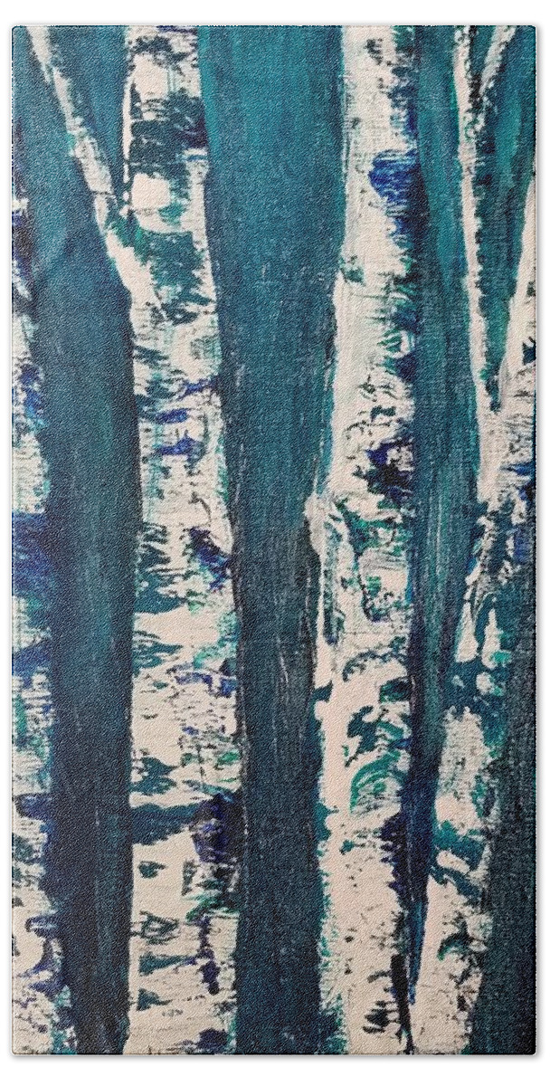 Birch Trees Hand Towel featuring the mixed media Stand Together by Terry Ann Morris