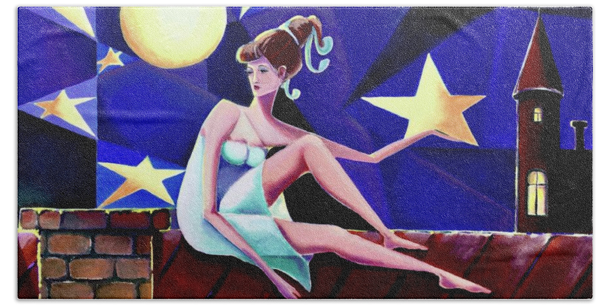 Fairy Bath Towel featuring the painting Star fairy by Lana Sylber