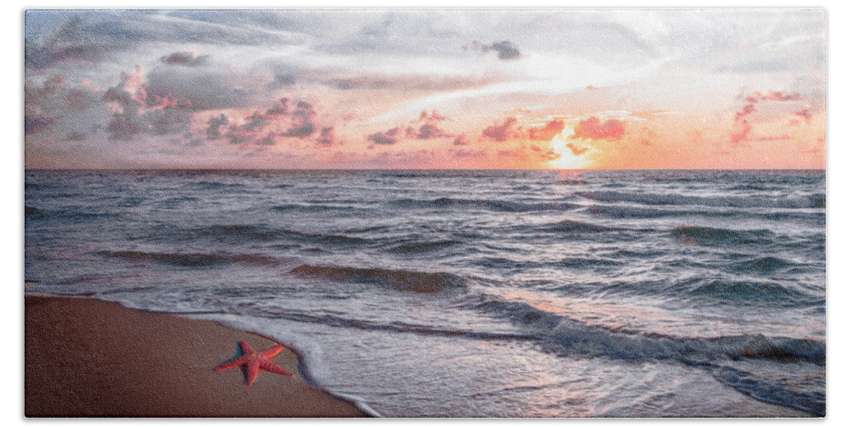 Animals Bath Towel featuring the photograph Starfish Treasure in Soft Beach Tones by Debra and Dave Vanderlaan
