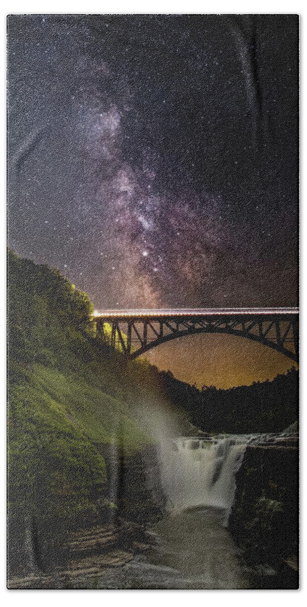 Letchworth Bath Towel featuring the photograph Stars over Genesee Arch by Guy Coniglio