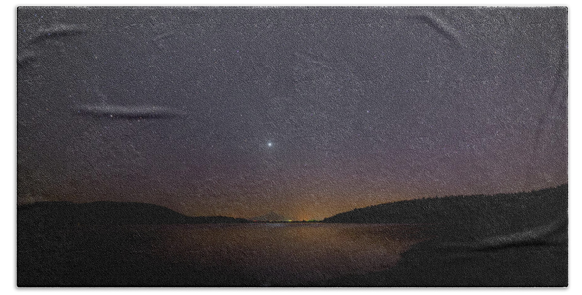 Stars Hand Towel featuring the photograph Stars over the lake by Loyd Towe Photography