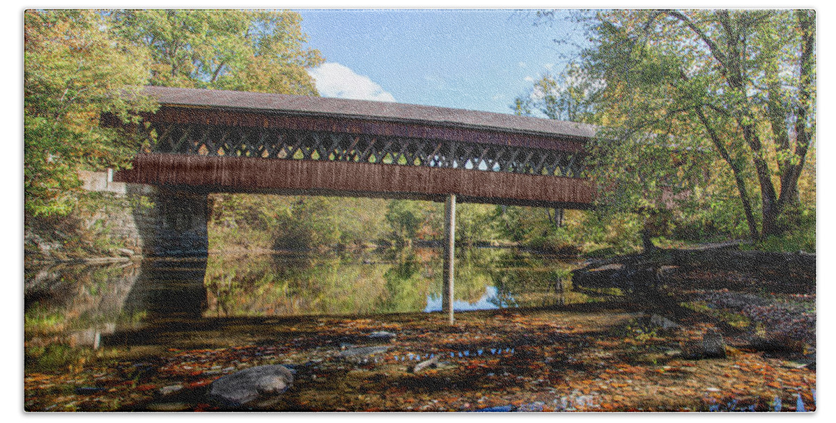 Bridges Bath Towel featuring the photograph State Road Covered Bridge Panoramic by Dale Kincaid