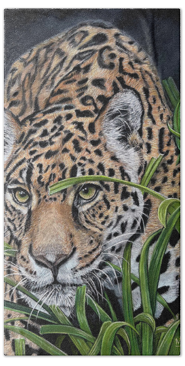 Jaguar Bath Towel featuring the painting Stealth Stalker by Mark Ray