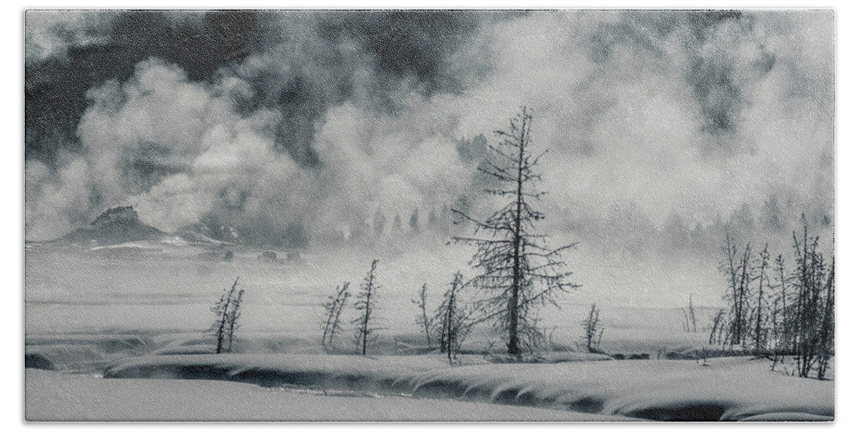 Yellowstone Bath Towel featuring the photograph Steam Rising by Linda Villers