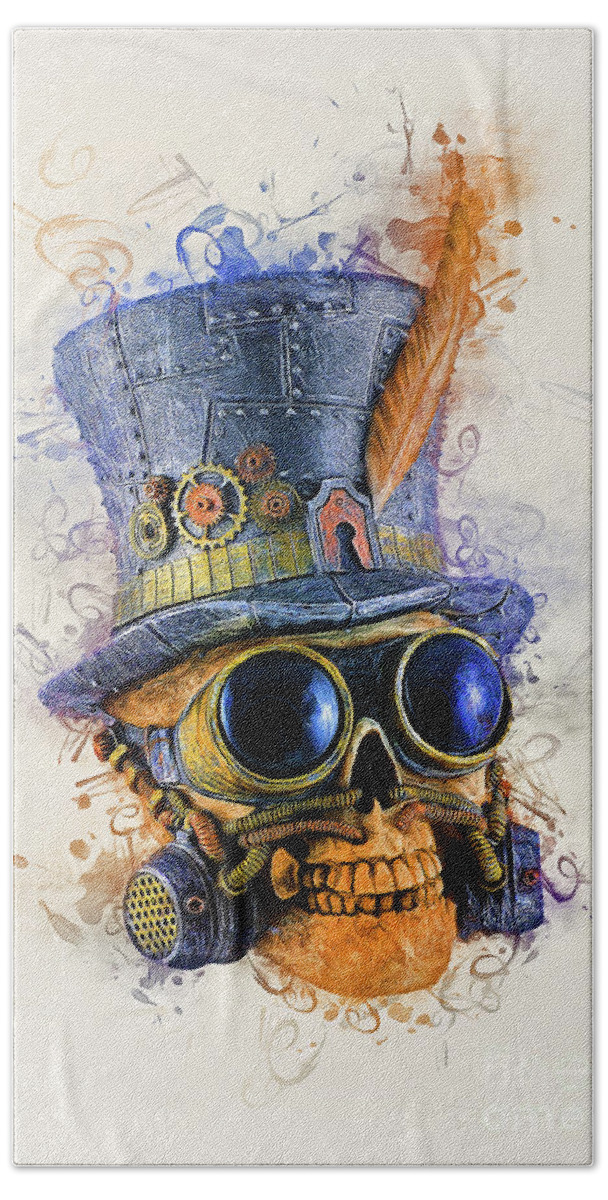 Art Hand Towel featuring the digital art Steampunk Skull Art by Ian Mitchell