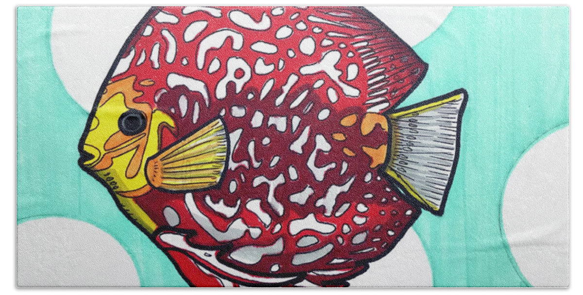 Discus Fish Bath Towel featuring the drawing Stendker Discus Fish by Creative Spirit