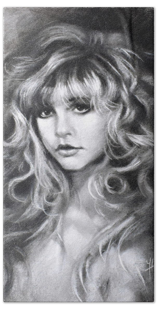 Stevie Nicks Bath Sheet featuring the drawing Stevie Nicks by Ylli Haruni