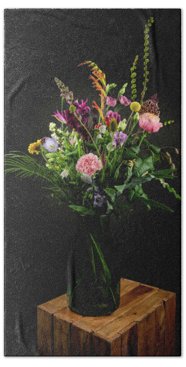 Still Life Bath Towel featuring the digital art Still life field bouquet in a vase by Marjolein Van Middelkoop