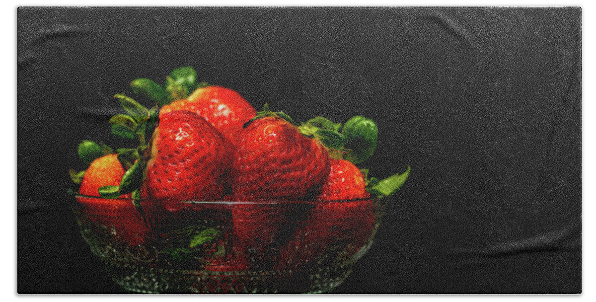 Food Bath Towel featuring the photograph Still Life - Strawberries by Amelia Pearn