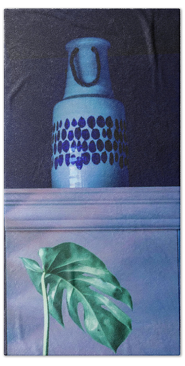 Mostera Hand Towel featuring the photograph Still Life with Monstera Leaf by Grey Coopre