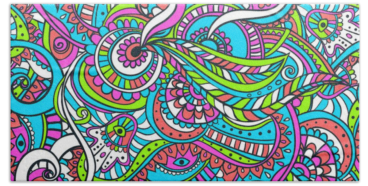Colorful Bath Towel featuring the digital art Stinavka - Bright Colorful Zentangle Pattern by Sambel Pedes