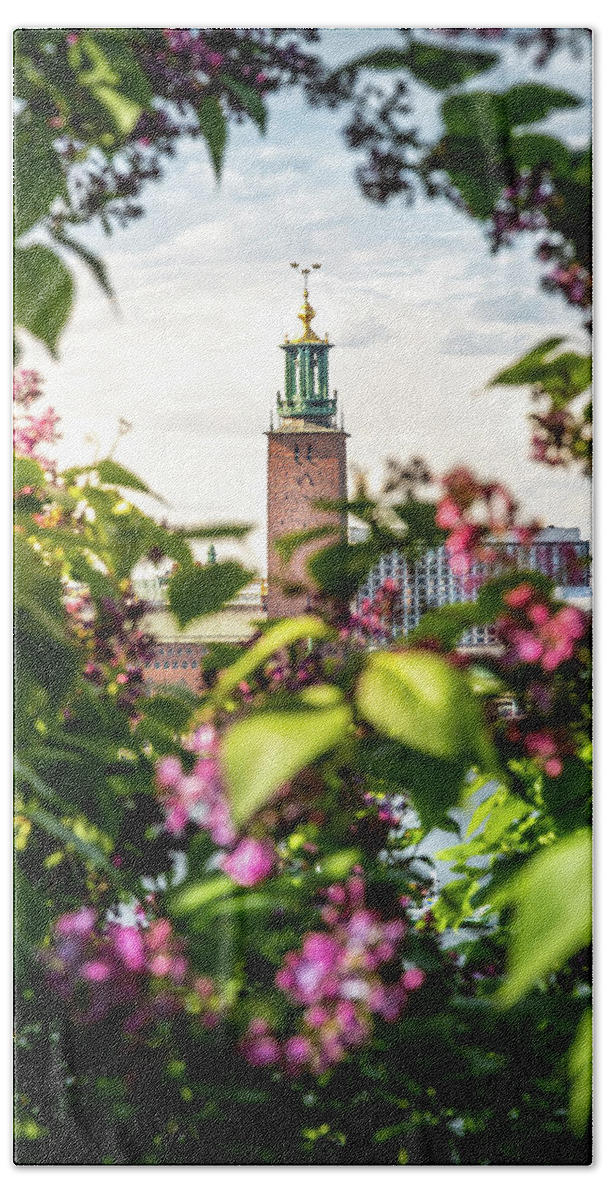 Stockholm Hand Towel featuring the photograph Stockholm City Hall in Summer Greens by Nicklas Gustafsson