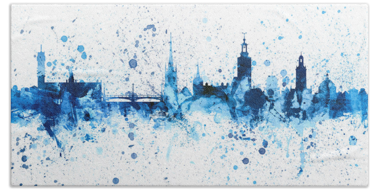 Stockholm Hand Towel featuring the digital art Stockholm Sweden Skyline #18 by Michael Tompsett