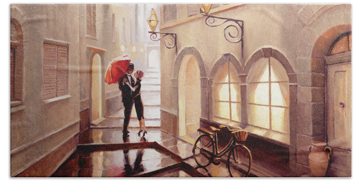 Love Bath Towel featuring the painting Stolen Kiss 2 by Steve Henderson