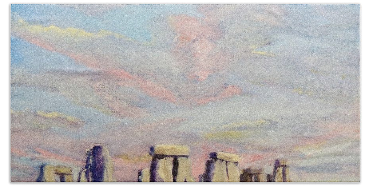 Uk Bath Towel featuring the painting Stonehenge by Marsha Karle