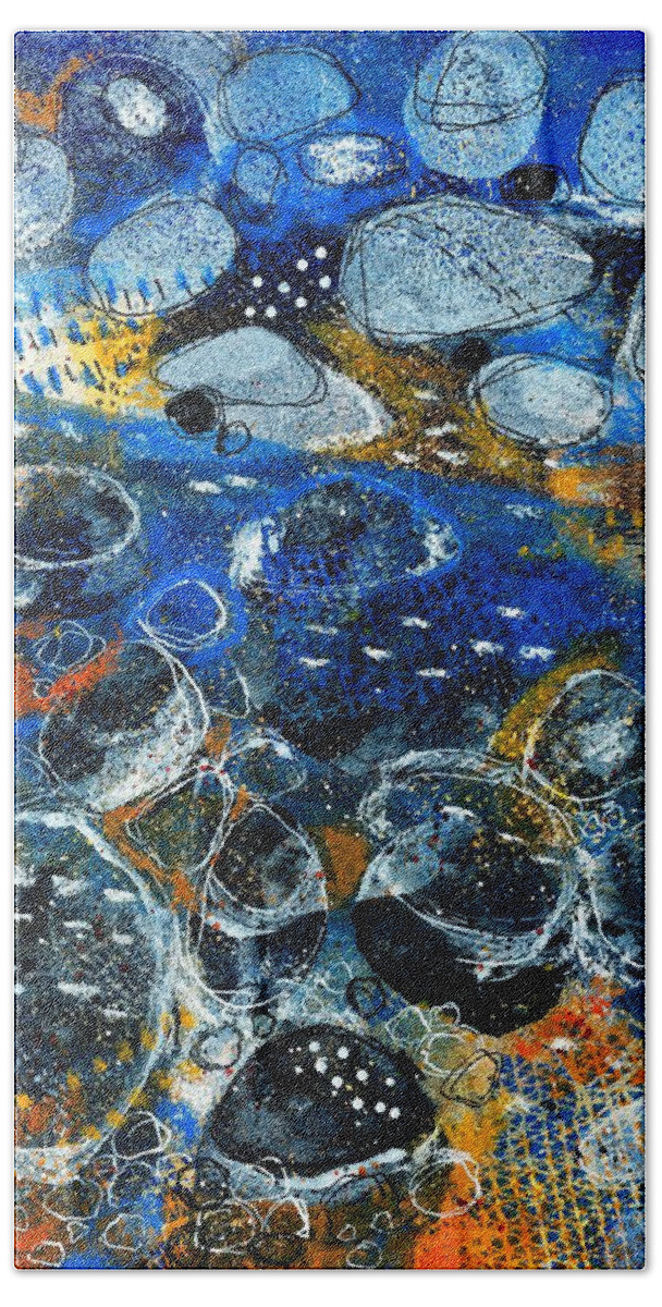 Stones Hand Towel featuring the mixed media Stones in water by Nataliya Vetter