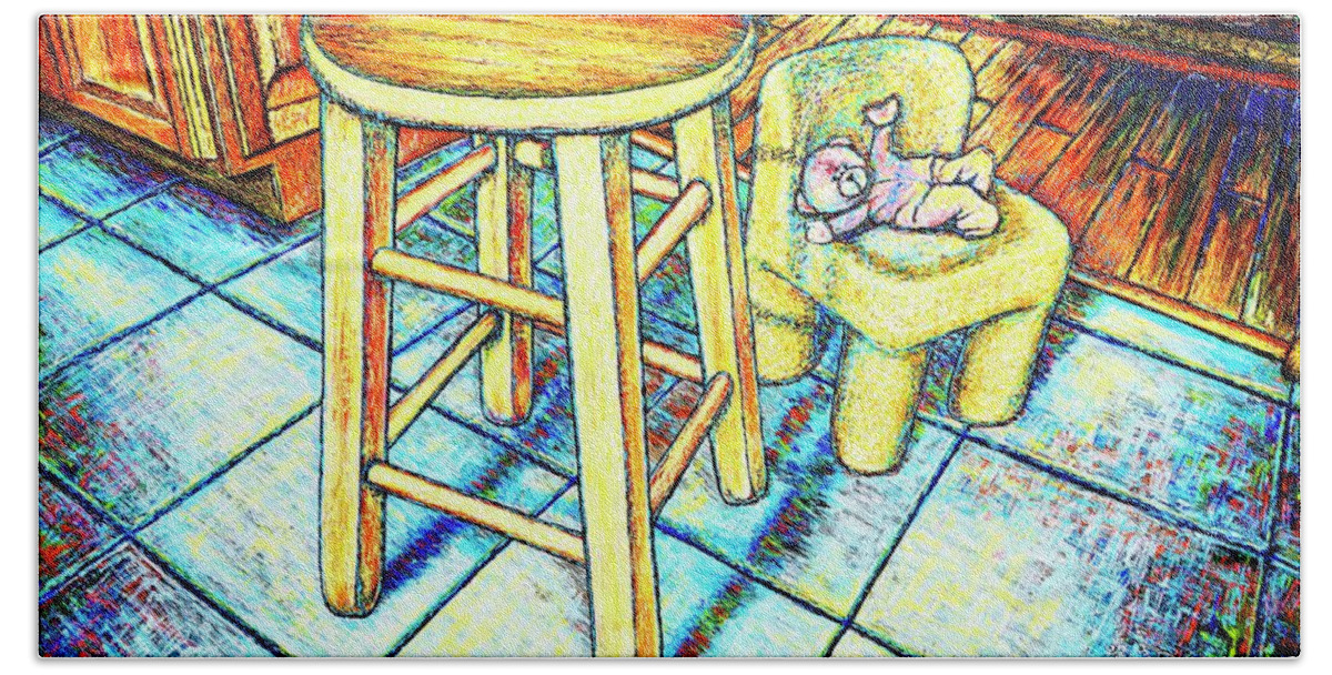 Stool Hand Towel featuring the painting Stool by Viktor Lazarev
