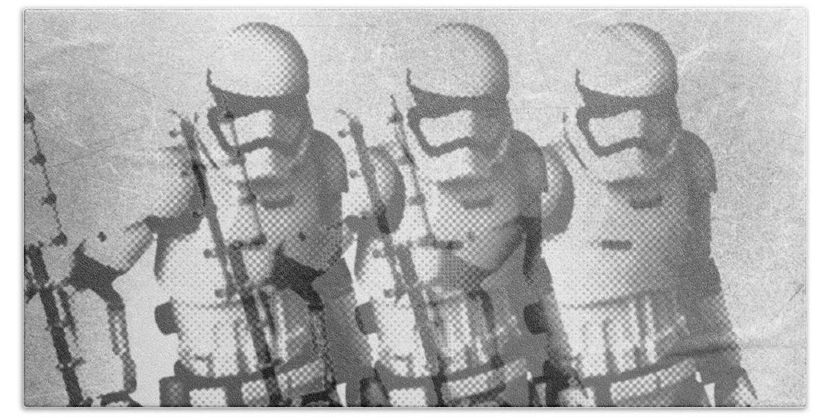 Storm Trooper Bath Towel featuring the painting Storm Trooper Star Wars Elvis Warhol by Tony Rubino