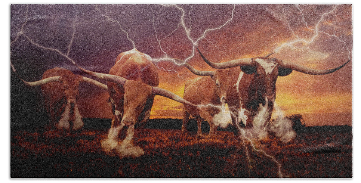 Texas Hand Towel featuring the digital art Stormin' Longhorns by Linda Lee Hall