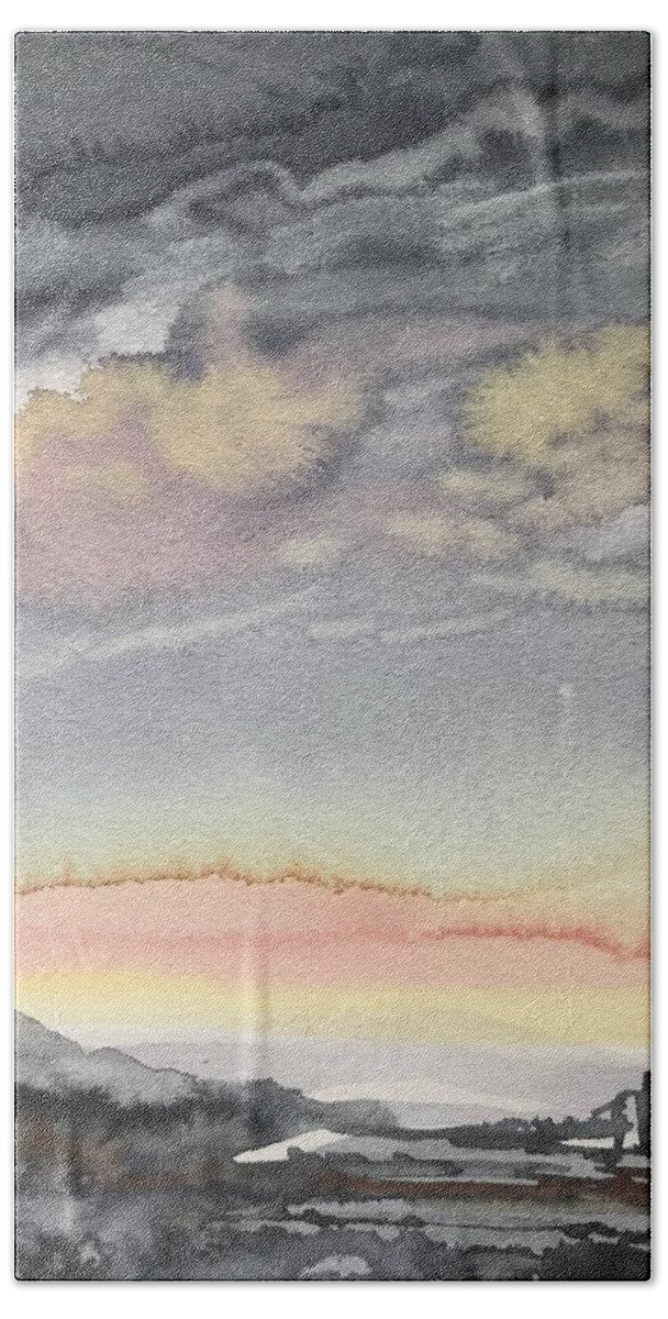 #malibu Bath Sheet featuring the painting Stormy Skies by Luisa Millicent