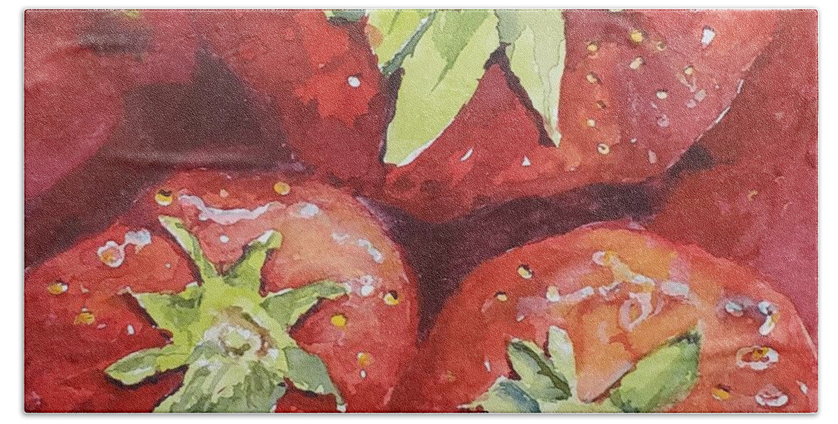 Still Life Hand Towel featuring the painting Strawberries by Sheila Romard