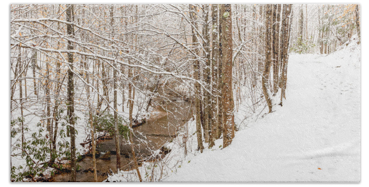 Mcdowell County Bath Towel featuring the photograph Stream in the Snow by Joni Eskridge