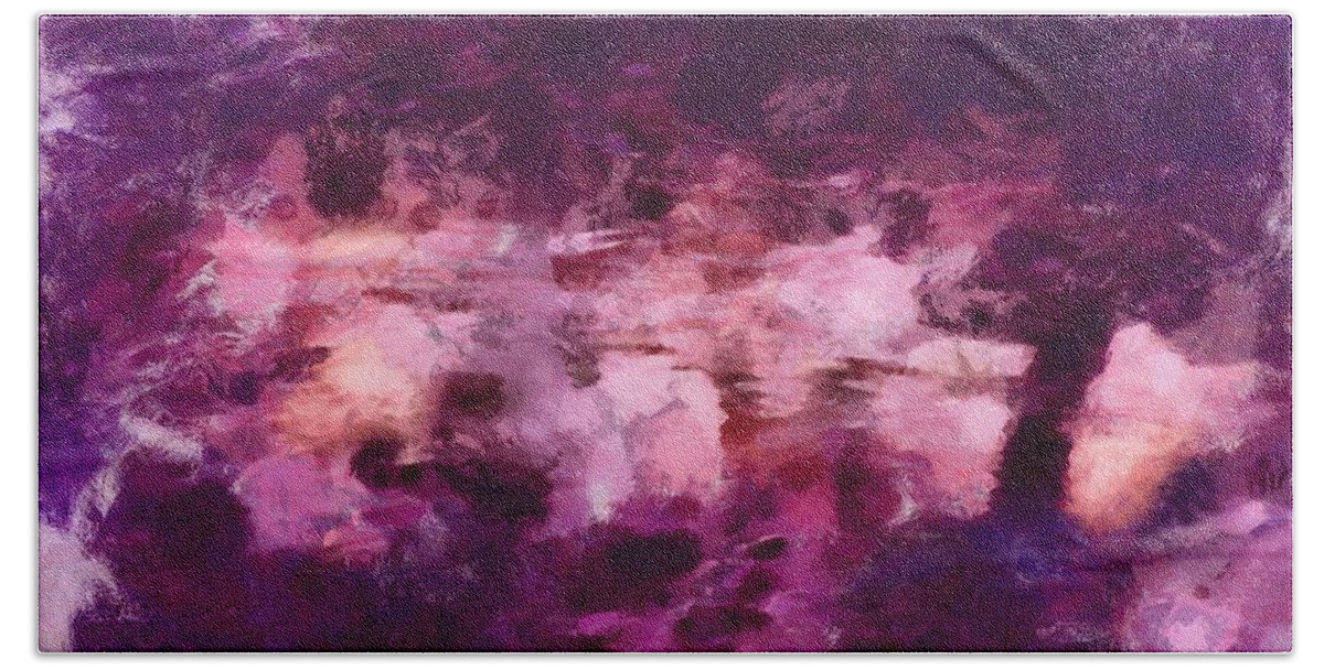 Stream Hand Towel featuring the mixed media Stream Reflecting at Sunset by Christopher Reed