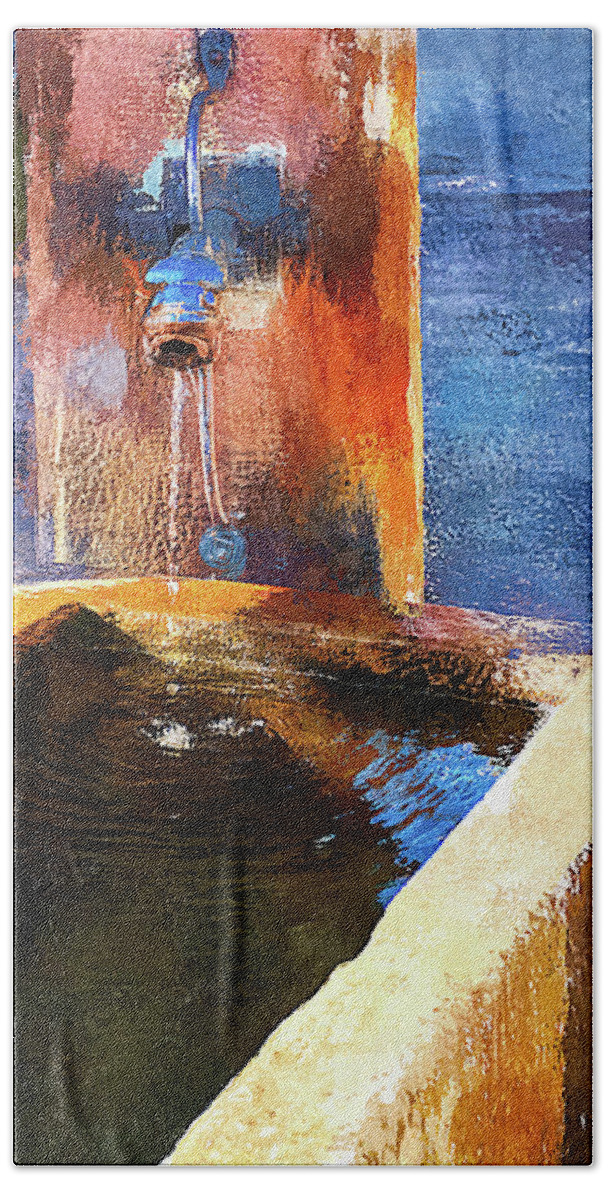 Street Bath Towel featuring the photograph Street water fountain, Alsace by Tatiana Travelways