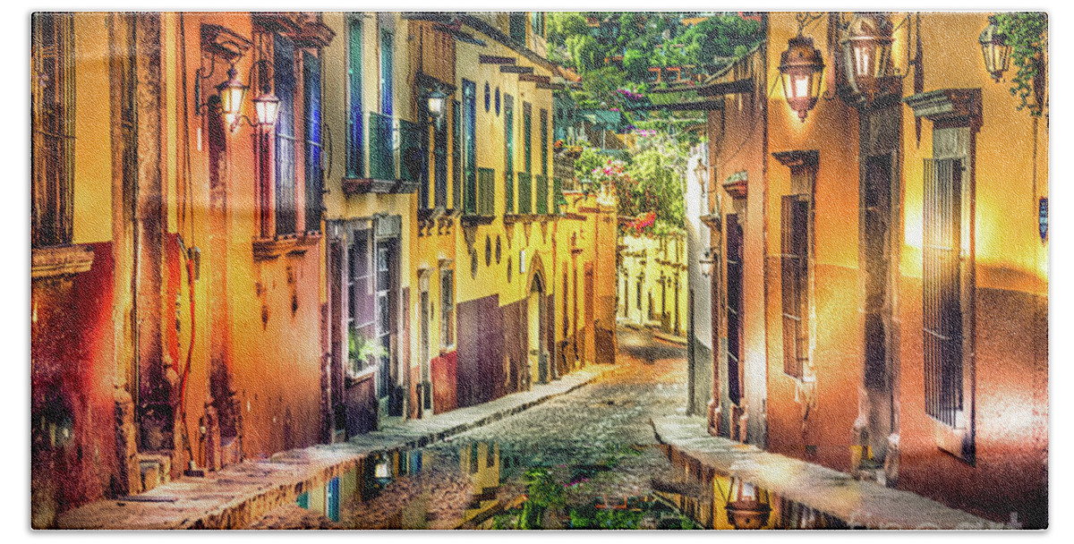 Sma Bath Towel featuring the photograph Street with Rain Puddle by Barry Weiss