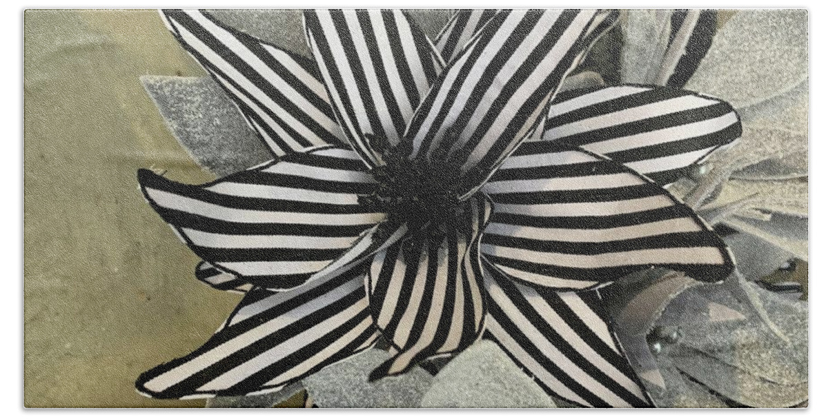 Black & White Hand Towel featuring the photograph Striped Poinsettia by Brenna Woods