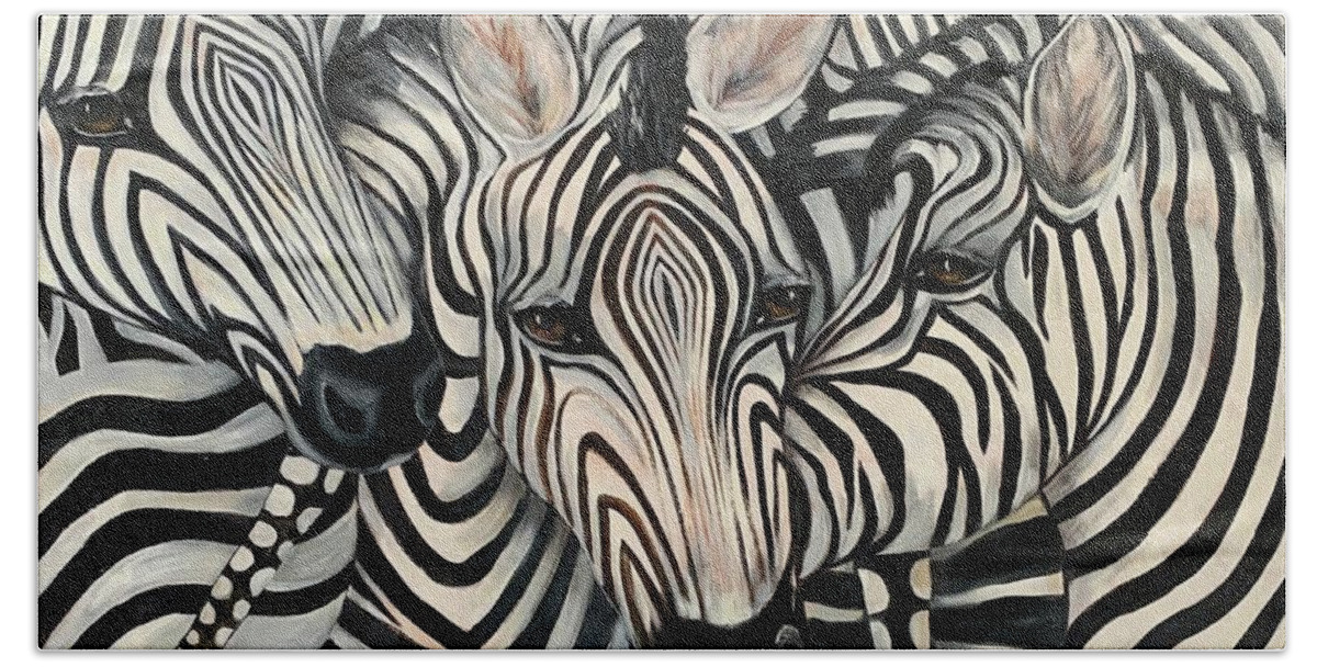 Zebras Hand Towel featuring the painting Stripes by Barbara Landry