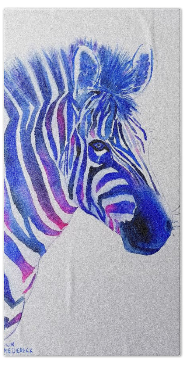 Zebra Bath Towel featuring the painting Stripes from the Left by Ann Frederick
