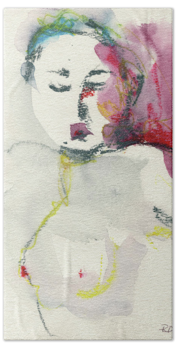 Watercolour Nude Bath Towel featuring the painting Studio Nude I by Roxanne Dyer