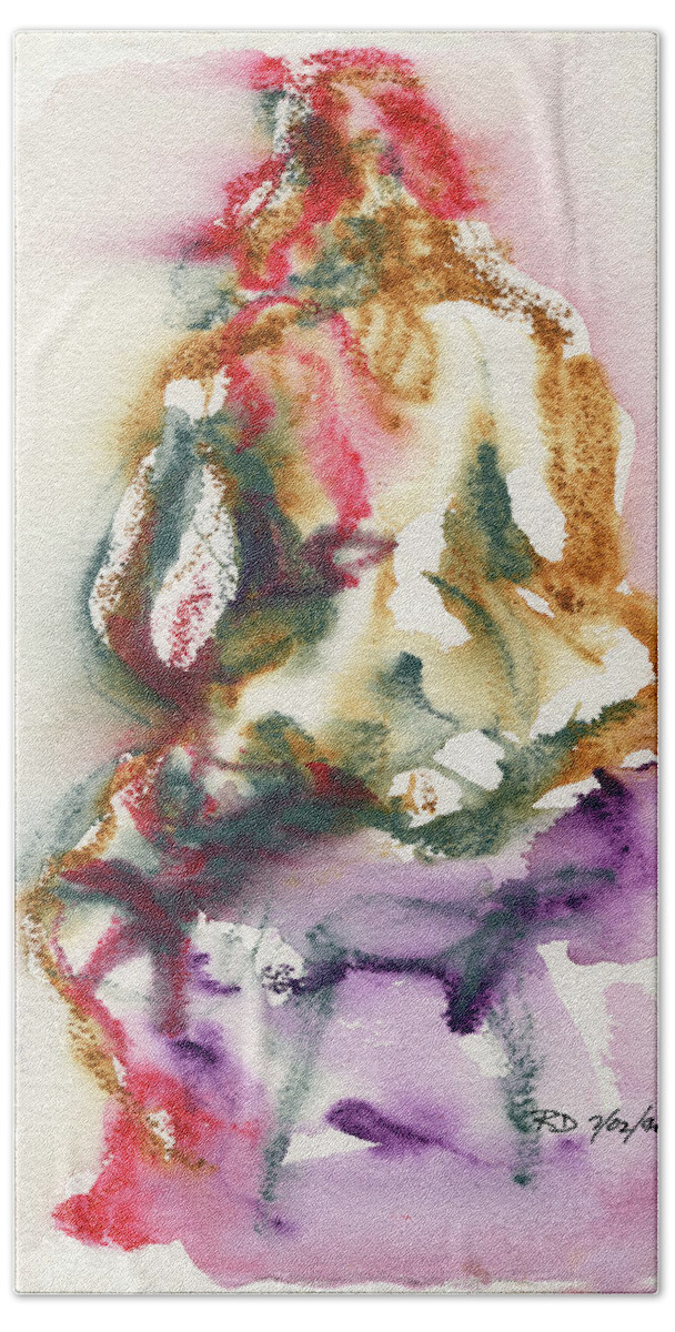 Abstract Nude Watercolour Hand Towel featuring the painting Studio Nude III by Roxanne Dyer