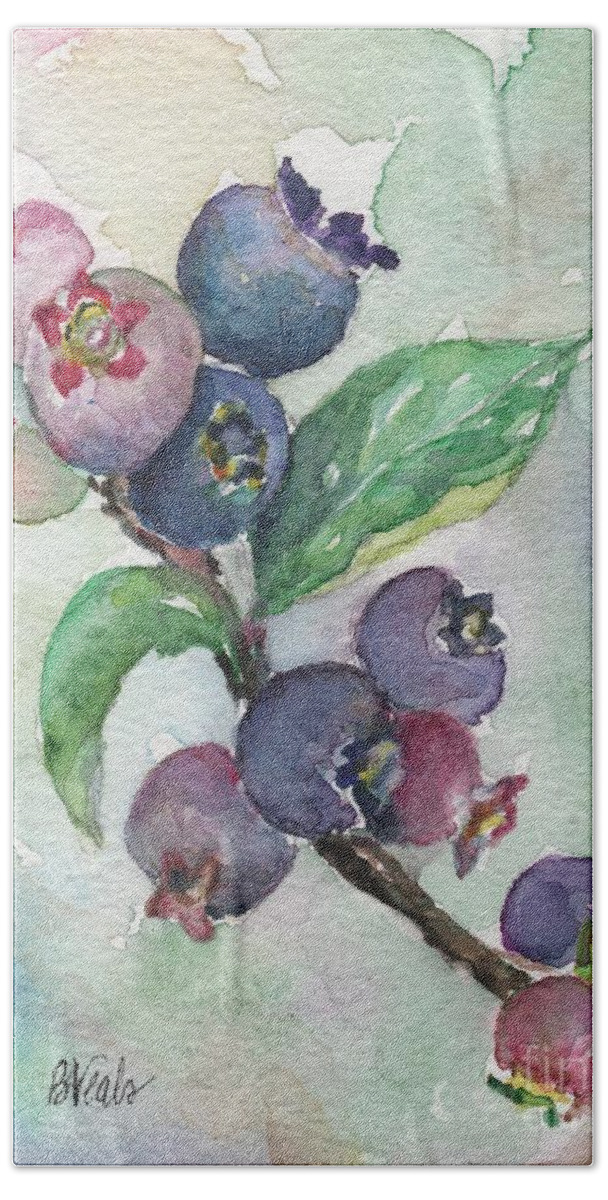 Blueberries Bath Towel featuring the painting Study of Blueberries by Bev Veals