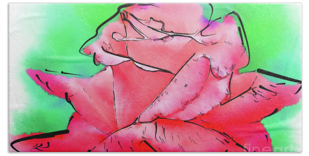 Rose Bath Towel featuring the digital art Subtle Red Rose In Abstract Watercolor by Kirt Tisdale