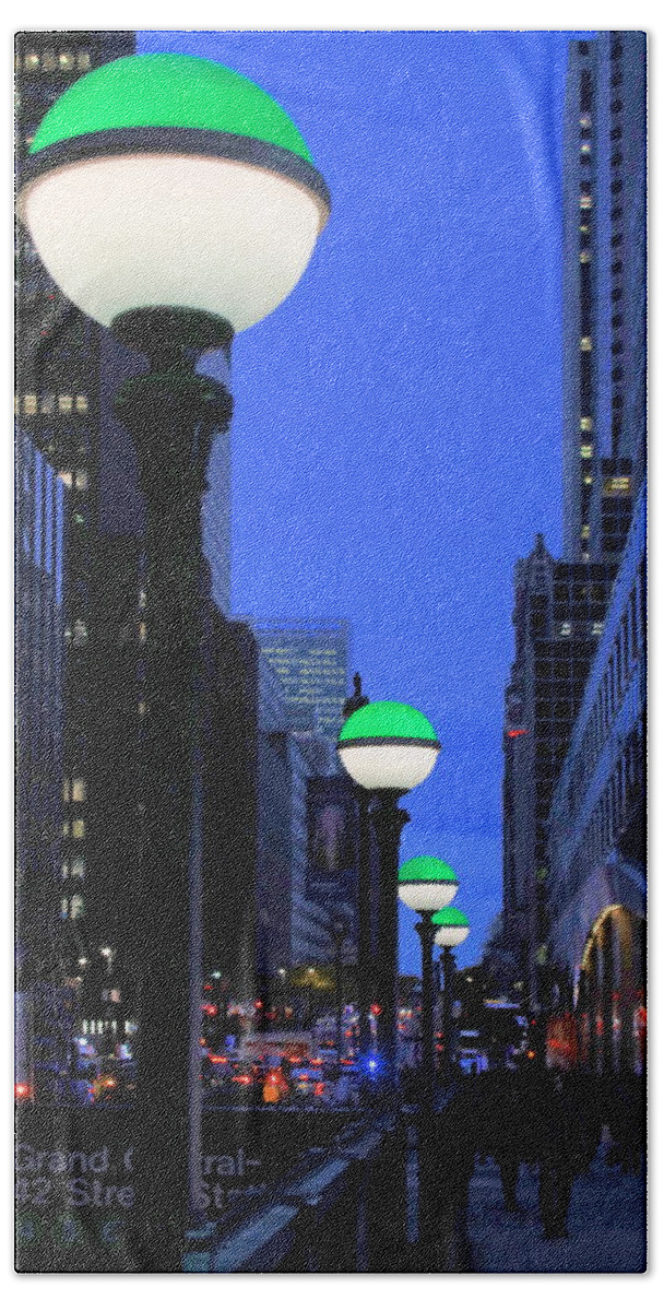 New York City Hand Towel featuring the photograph Subway Globes at Twilight - A Manhattan Impression by Steve Ember