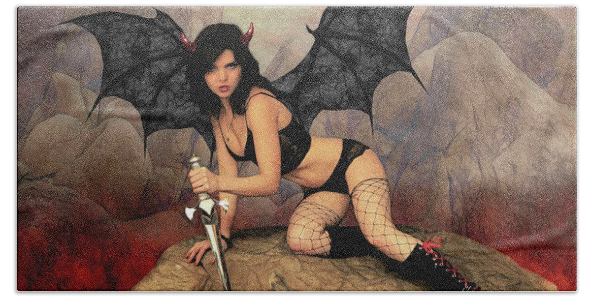 Rebel Bath Towel featuring the photograph Succubus With Dagger by Jon Volden