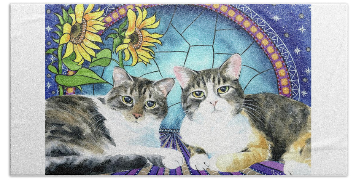 Cat Bath Towel featuring the painting Sugar And Spice Cat Painting by Dora Hathazi Mendes