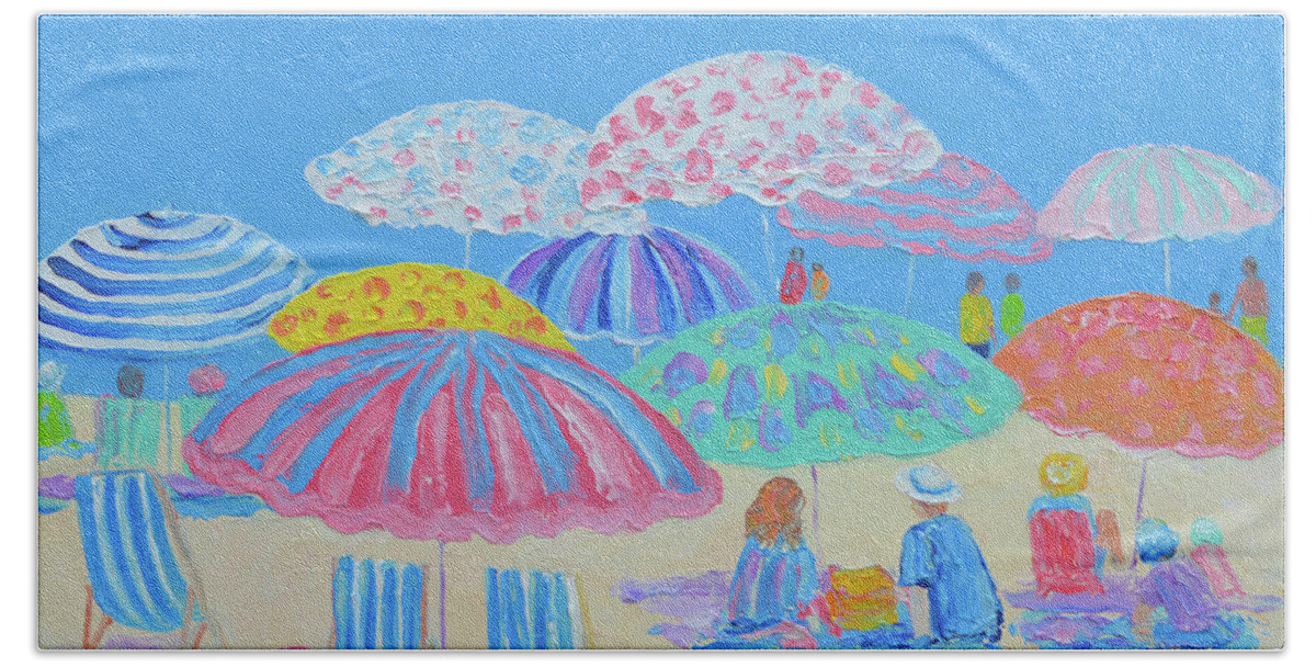 Beach Bath Towel featuring the painting Summer Beach Days, beach scene by Jan Matson
