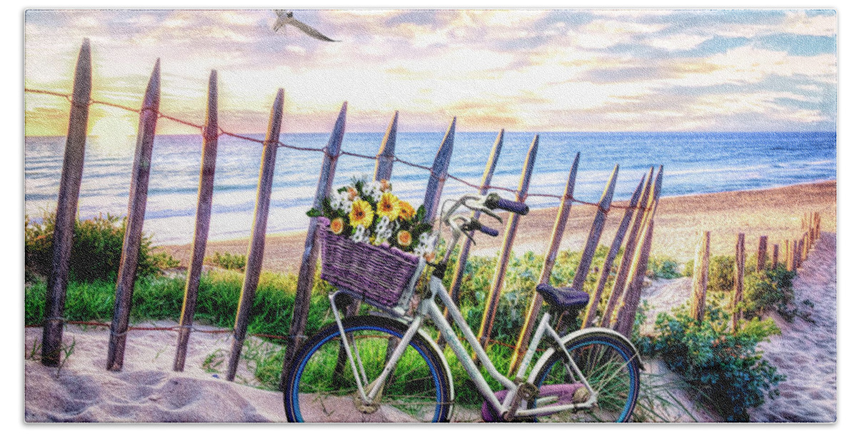 Clouds Bath Towel featuring the photograph Summer Bicycle at Sunset by Debra and Dave Vanderlaan