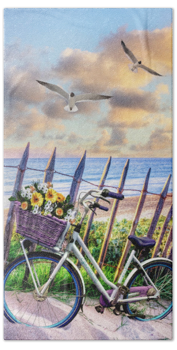 Birds Bath Towel featuring the photograph Summer Bicycle at Sunset II by Debra and Dave Vanderlaan
