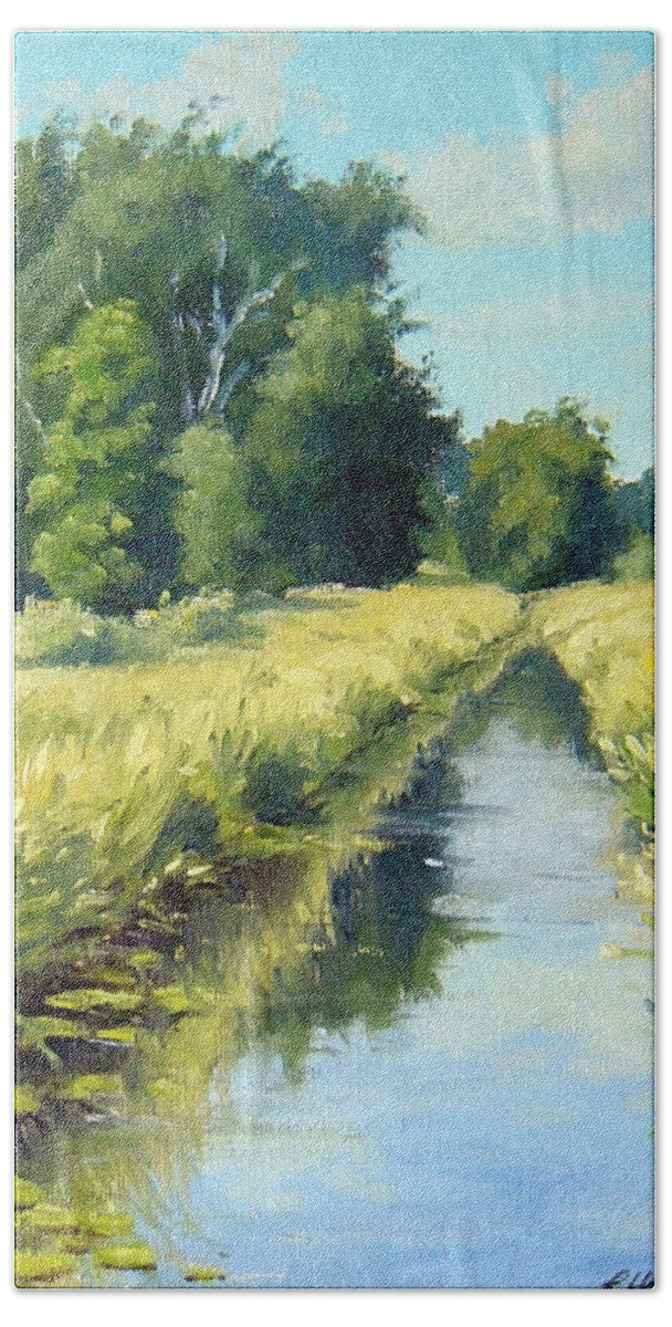 Landscape Hand Towel featuring the painting Summer Creek by Rick Hansen