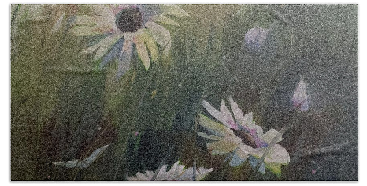 Daisy Bath Towel featuring the painting Summer is Daisies by Sheila Romard